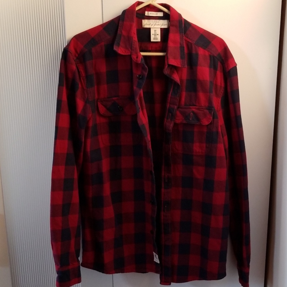LOGG Blue and Red Checkered Button-down Flannel